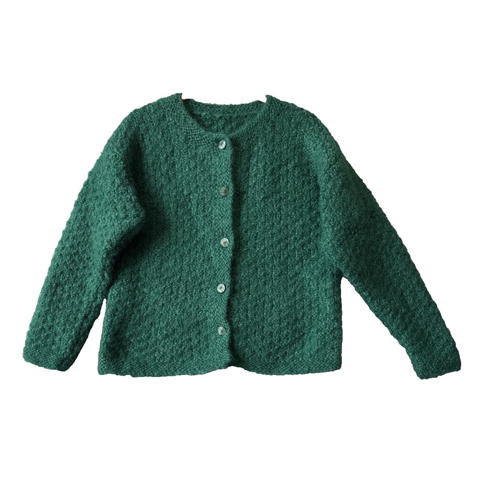 Handmade Chunky Wool Knit Cardigan Emerald Green Vintage Cottagecore Grandma S/M